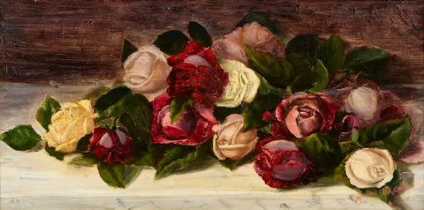 Moyra Barry, STILL LIFE WITH ROSES, oil on canvas