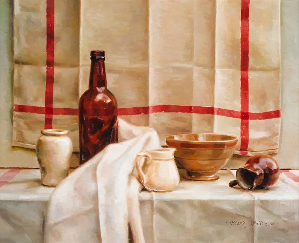THE PINT BOTTLE, RED by Mark O'Neill, 2004, oil on board, offered May 2023