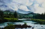 Eileen Meagher, RIVER SCENE WITH MOUNTAINS IN THE DISTANCE