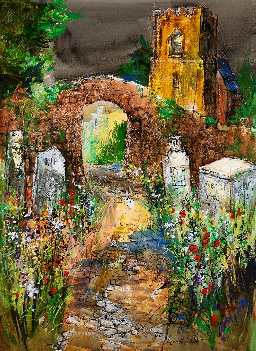GLENDALOUGH, COUNTY WICKLOW by Kenneth Webb, watercolour and gouache, sold May 2023