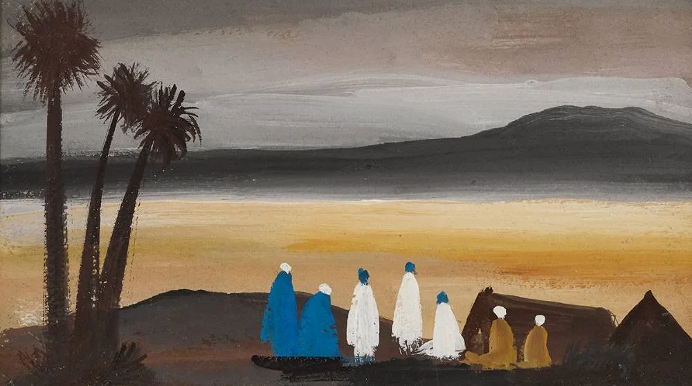 FIGURES AND TREES by Markey Robinson, gouache, offered Apr 2023