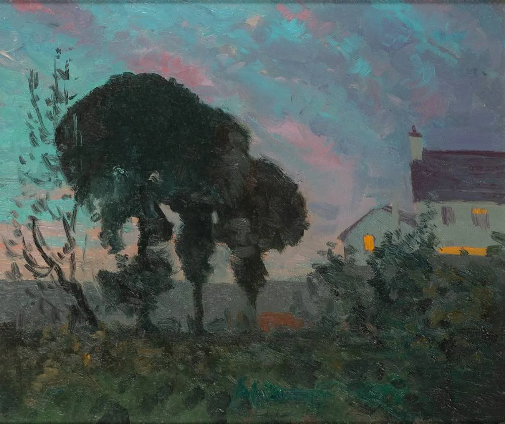 SKERRIES, COUNTY DUBLIN by Patrick Leonard, 1981, oil on panel, sold Apr 2023