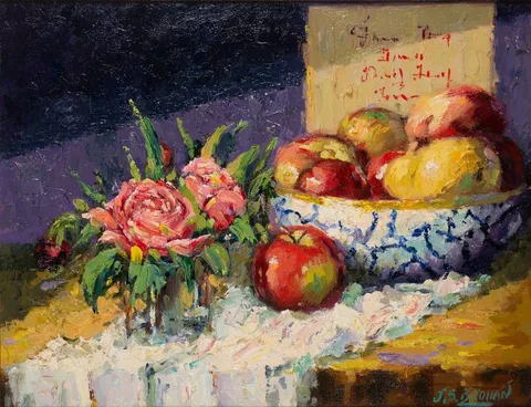 James S. Brohan, STILL LIFE WITH APPLES, oil on board