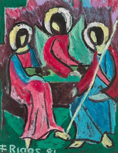 Frances Biggs, BIBLICAL SCENE, 1981, crayon