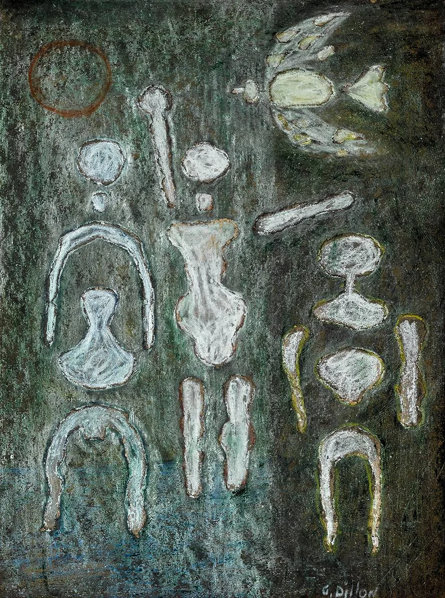 BIRD AND BONES by Gerard Dillon, crayon and graphite on board, sold Apr 2023