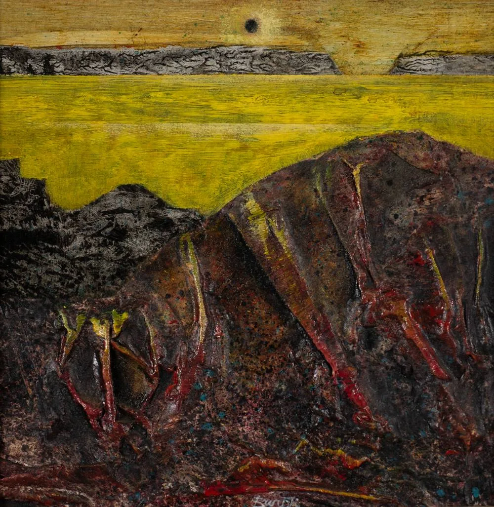 RED LANDSCAPE by Lawson Burch, oil on board, sold Apr 2023