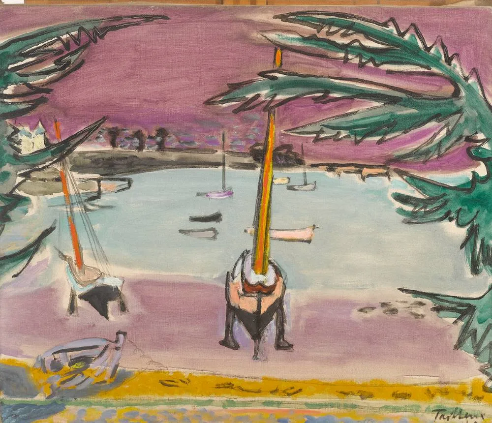 Francis Tailleux, SAILBOATS IN A HARBOUR, 1942, oil on canvas