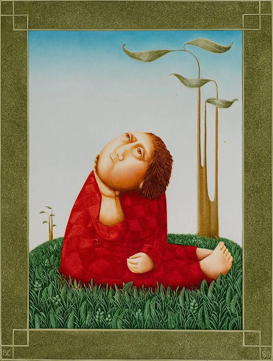 DEEP IN THOUGHT by Barry Castle, 1980, oil on board, sold Apr 2023