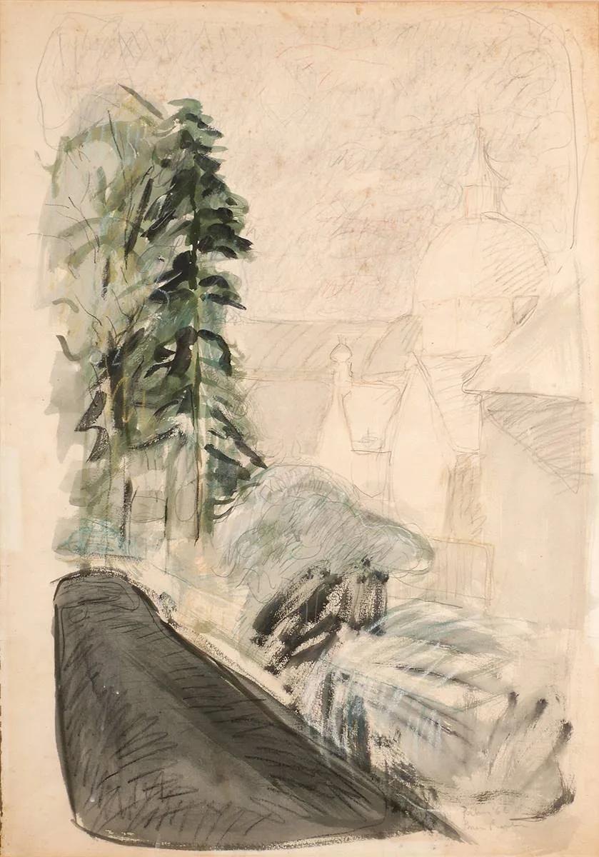 POLLING by Brian Bourke, 1966, mixed media on paper, sold Apr 2023