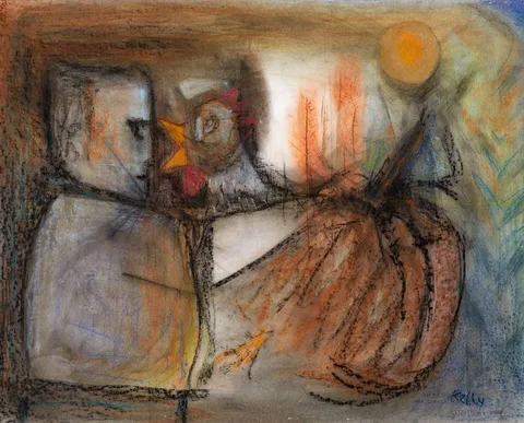 John Kelly, MAN AND BIRD, mixed media