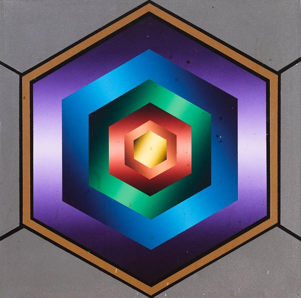PARTICLE SLICE NO. 1 (CONSTRUCT SERIES) by Francis Tansey, 1997, acrylic on canvas, offered Apr 2023