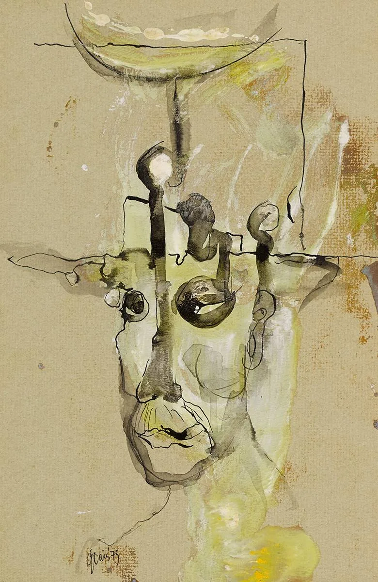 ANCIENT by Gerald Davis, 1975, ink and watercolour, sold Apr 2023
