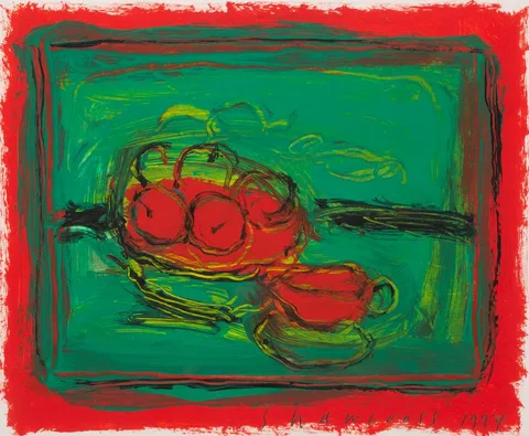 Neil Shawcross, STILL LIFE WITH CUP AND FRUIT, 1997, gouache