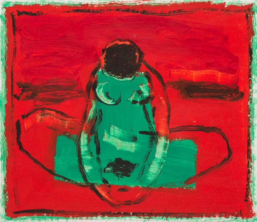 NUDE [RED AND GREEN] by Neil Shawcross, gouache, sold Apr 2023