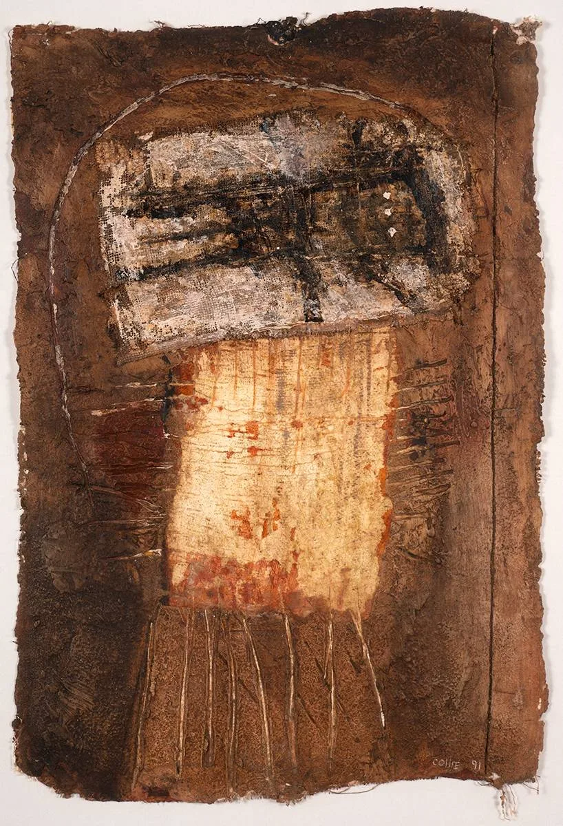 MEMORY by Clifford Collie, 1991, mixed media with paper bound with gauze, sold Apr 2023