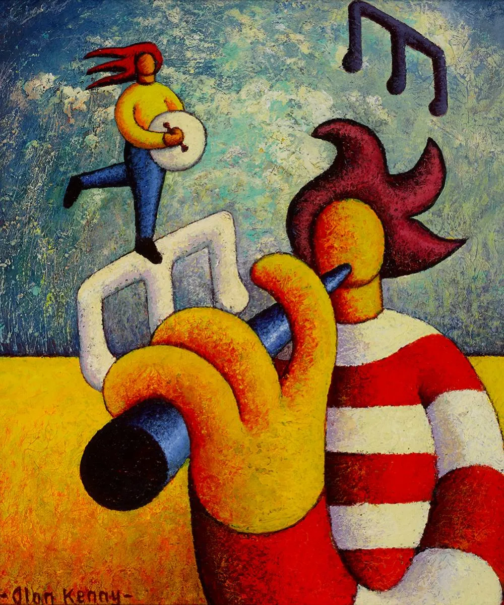 TWO SOFT MUSICIANS by Alan Kenny, oil on board, sold Apr 2023
