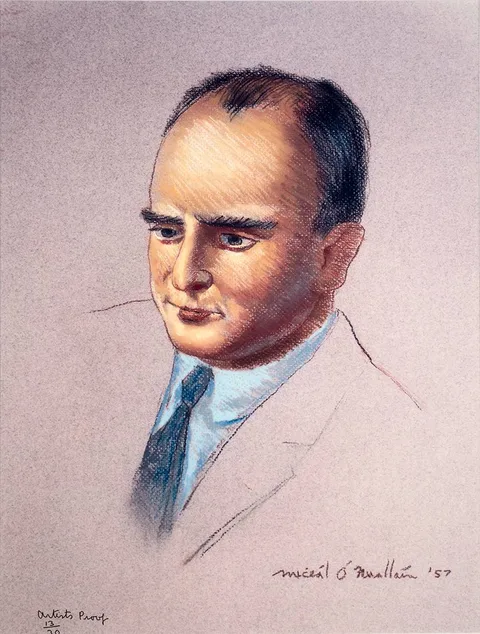 Micheál Ó Nualláin, PORTRAIT OF FLANN O'BRIEN (BRIAN Ó NUALLÁIN), 1957, lithograph; (no. 13 from an edition of 30)