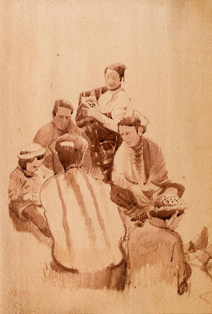 FIGURES by Cecil Maguire, watercolour, offered Apr 2023