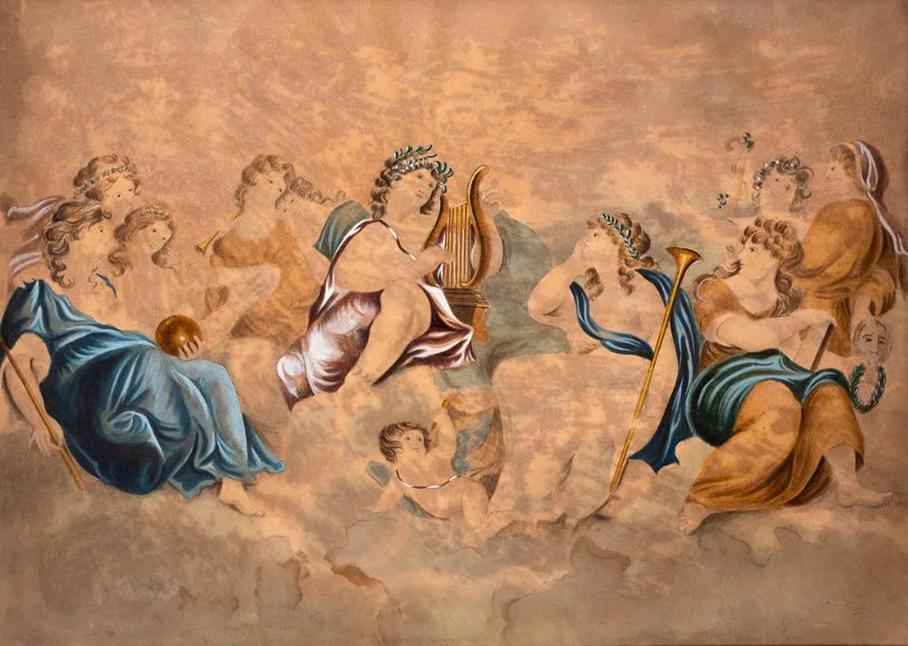 CLASSICAL GROUP by 19th Century Continental School, watercolour on tinted paper, offered Apr 2023