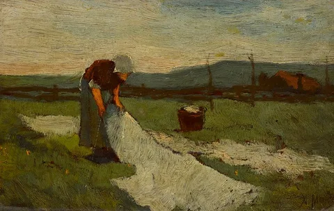 Anton Mauve, TENDING THE CLOTHES, oil on panel