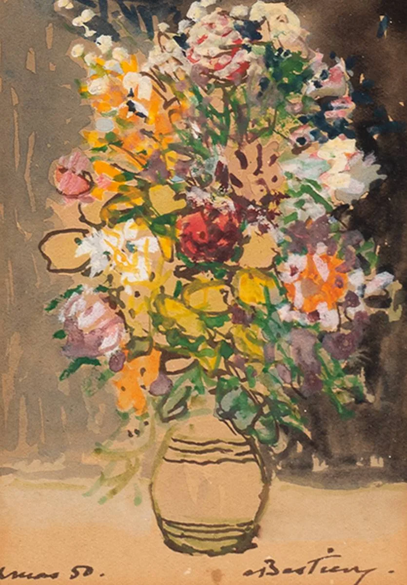 Alfred Bastien, STILL LIFE WITH FLOWERS, 1950, watercolour