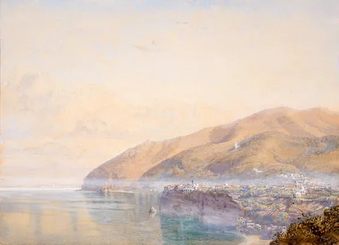 John Brett, VICO BAY OF NAPLES, 1863, watercolour heightened with white