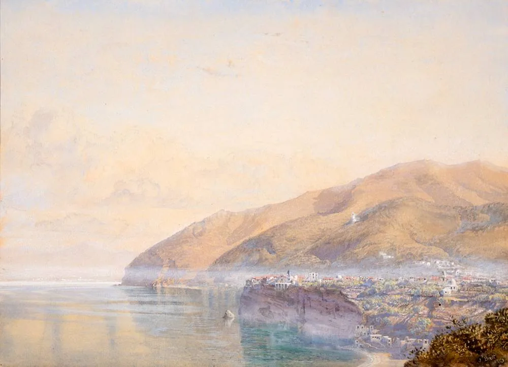John Brett, VICO BAY OF NAPLES, 1863, watercolour heightened with white