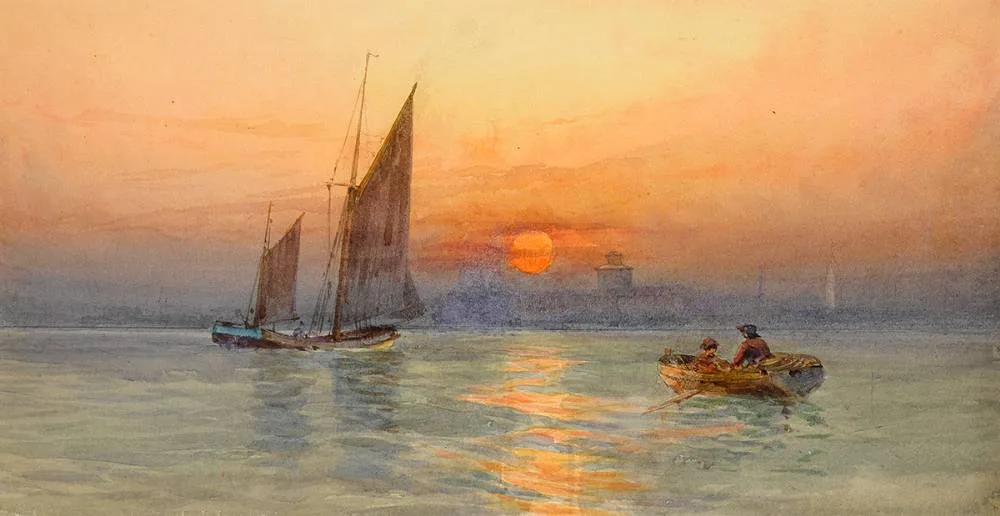 John F. Supple, EVENING COASTAL SCENE, 1889, watercolour