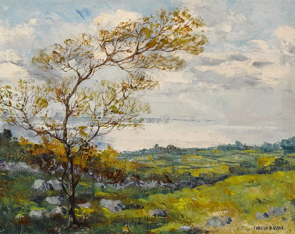 COASTAL SCENE WITH TREE by Fergus O'Ryan, oil on canvas, sold Apr 2023
