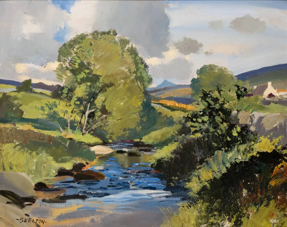 GLENCULLEN STREAM, COUNTY DUBLIN by John Skelton, oil on board, sold Apr 2023