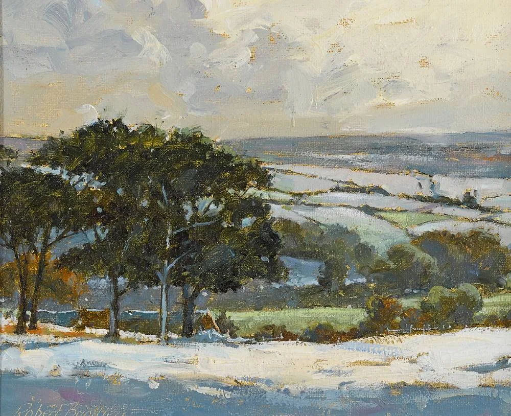 Robert Brindley, SNOW, NORTH YORKSHIRE MOORS, oil on board