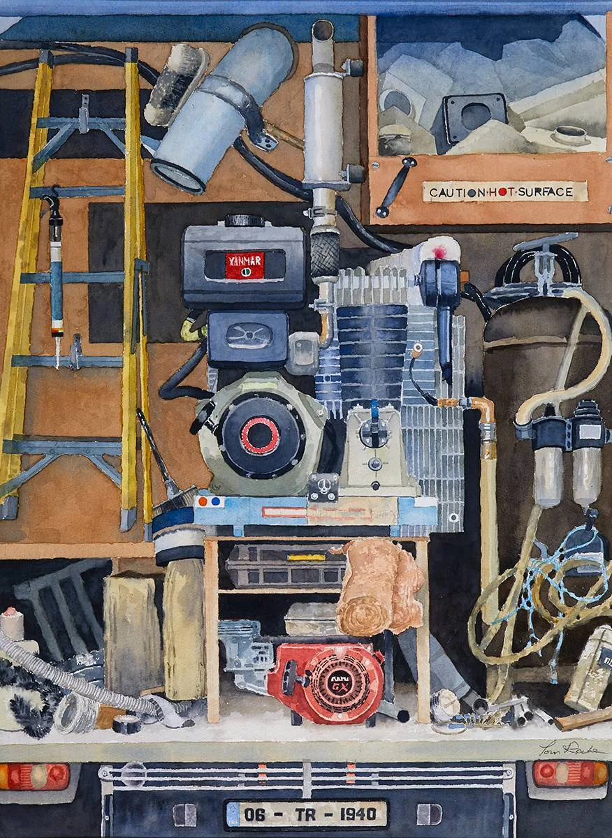 Tom Roche, CAUTION HOT SURFACE, watercolour