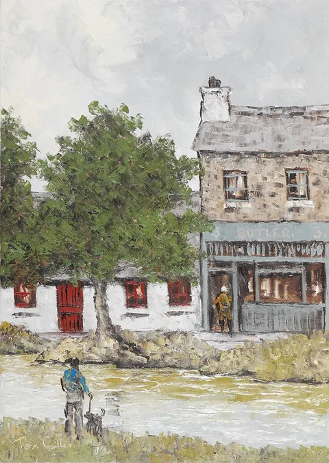 ALONG THE CANAL, DUBLIN by Tom Cullen, oil on canvas; (unframed), offered Apr 2023