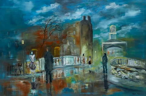 Paul Proud, PEPPER CANISTER CHURCH FROM HUBAND BRIDGE, DUBLIN, 1991, oil on canvas