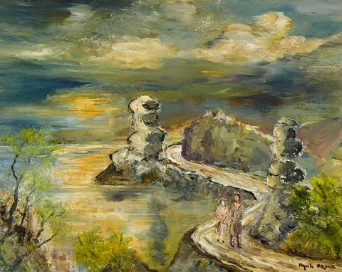 Paul Proud, FIGURES BY THE SHORE, oil on canvas