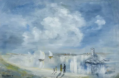 Paul Proud, FAMILY BY THE SHORE, 1990, oil on canvas