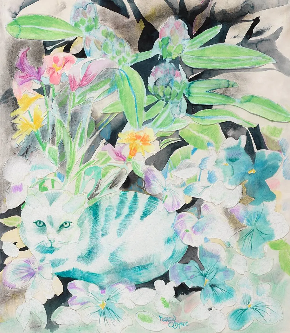 Mairead O'Byrne, CAT IN THE GARDEN, mixed media