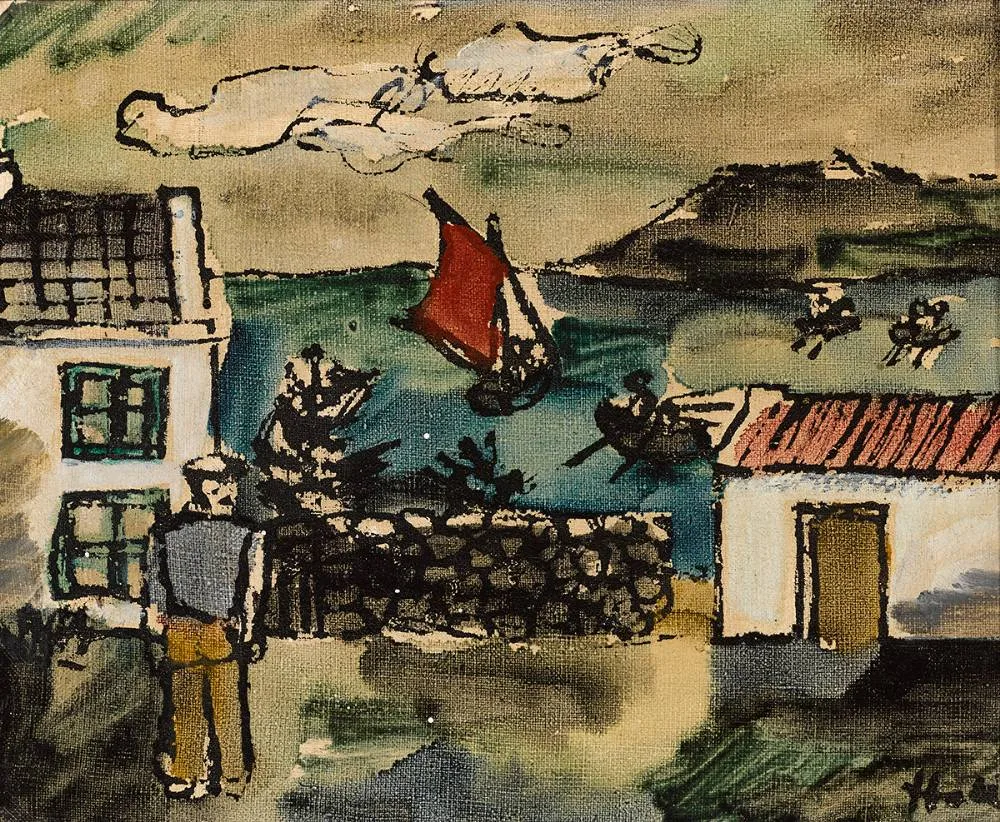 HOOKER LEAVING INISHEER by Kenneth Hall, oil on canvas, sold Mar 2023