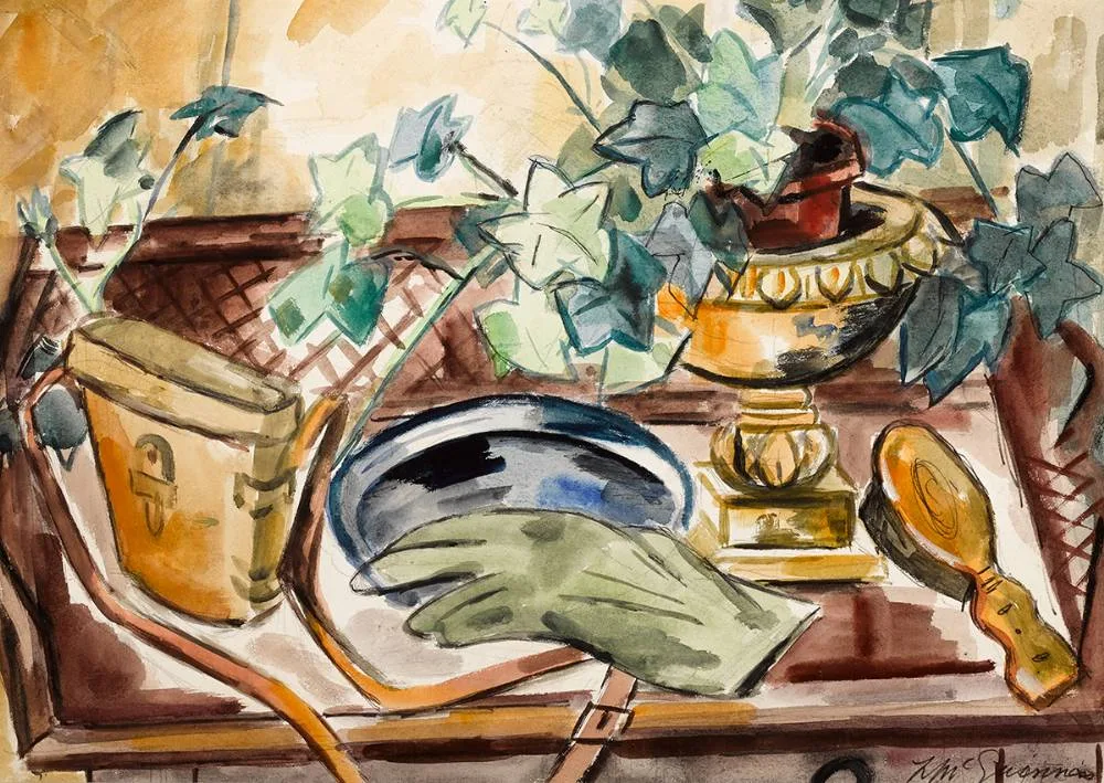 HALL TABLE STILL LIFE by Norah McGuinness, watercolour, sold Mar 2023