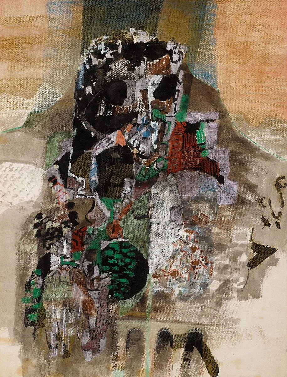 ABSTRACT COMPOSITION by George Campbell, pastel and gouache, sold Mar 2023