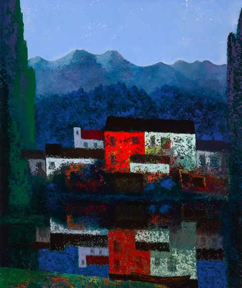 Daniel O'Neill, OLD HOUSES, PAU, oil on board