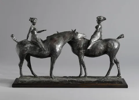 TWO AMAZONS by Olivia Musgrave, bronze on wooden base; (no. 1 from an edition of 9), sold Mar 2023