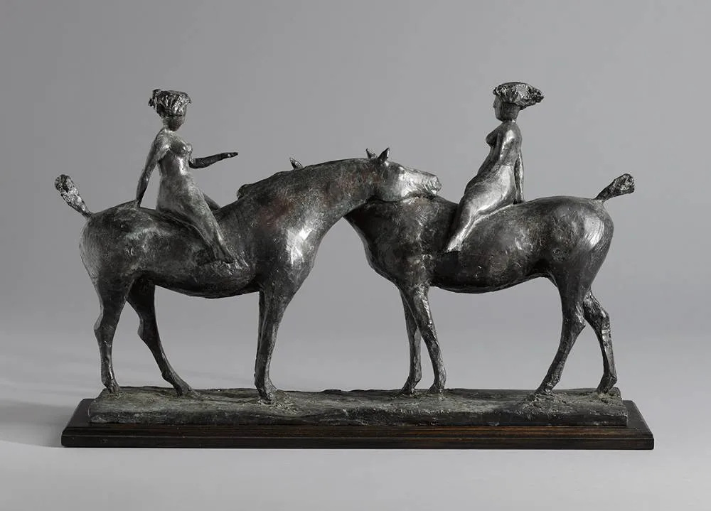TWO AMAZONS by Olivia Musgrave, bronze on wooden base; (no. 1 from an edition of 9), sold Mar 2023