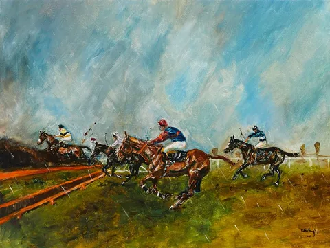 JUMPING THE FENCE by Peter Curling, oil on canvas, offered Mar 2023