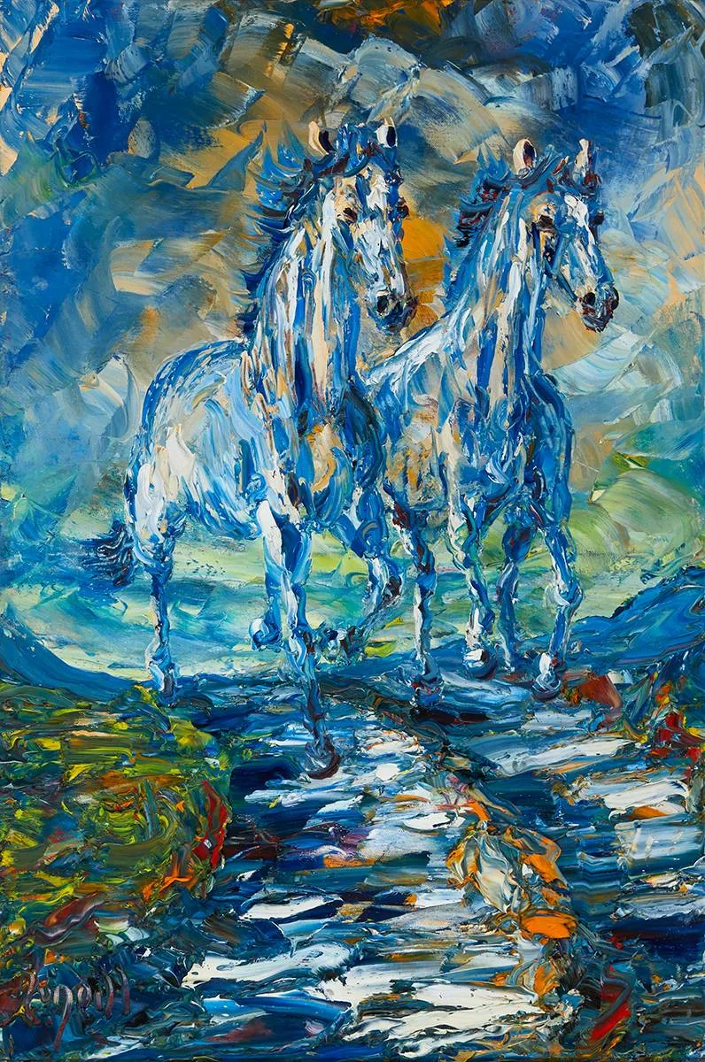 Liam O'Neill, TWO HORSES, oil on canvas