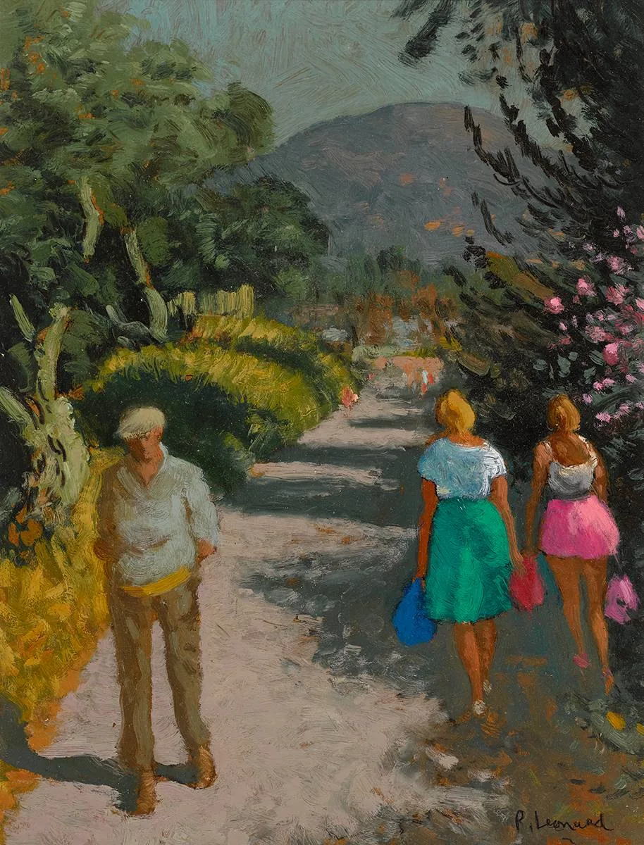 MESSONGHI, CORFU, 10am by Patrick Leonard, 1986, oil on panel, sold Mar 2023