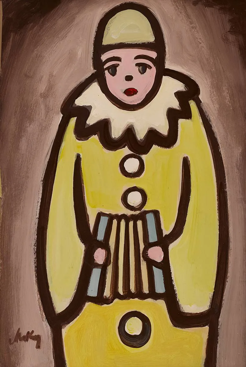 CLOWN by Markey Robinson, gouache, sold Mar 2023