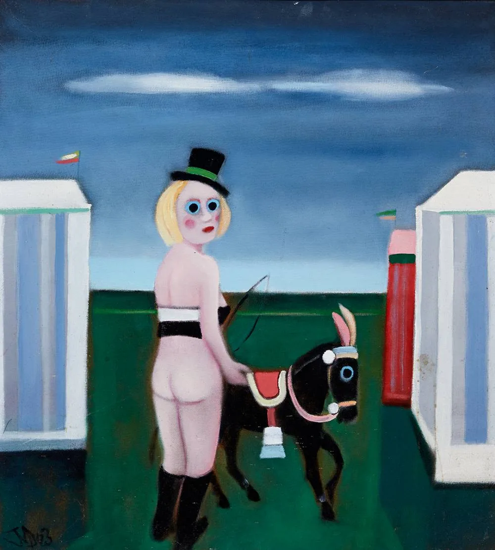 CIRCUS SCENE by Jack Donovan, 2003, oil on board, sold Mar 2023
