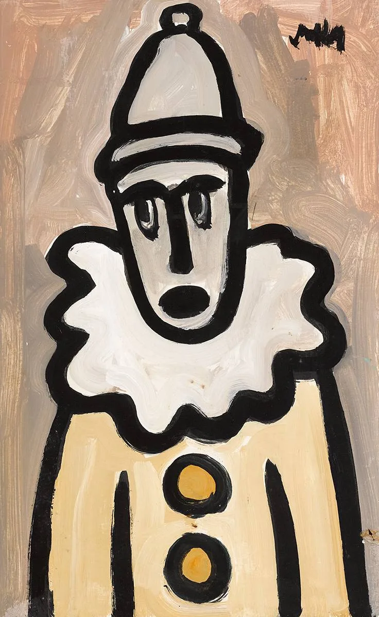 CLOWN by Markey Robinson, gouache, sold Mar 2023
