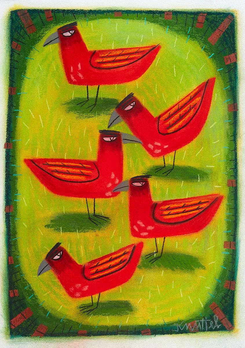RED BIRD SERIES by Graham Knuttel, pastel, sold Mar 2023
